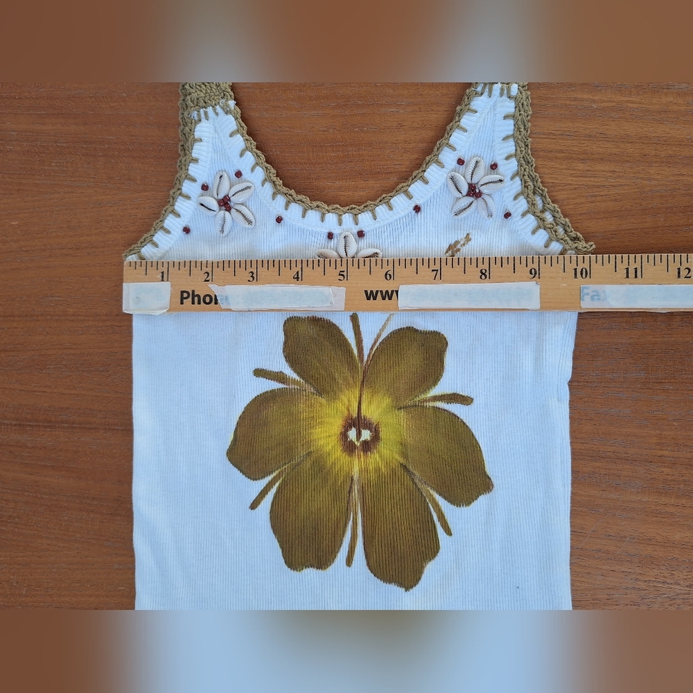 Hand Knit Tank Top Seashell Floral 100% Cotton Crochet Tropical Boho Beachy XXS - Picture 6 of 8